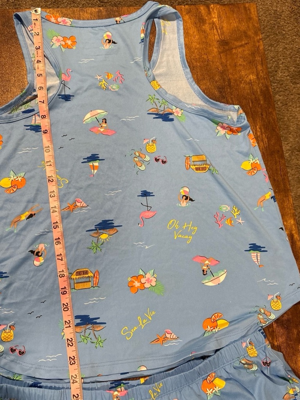 Ladies size L Blue Tropical Print Pajama Tank & Shorts Set - Picture 5 of 8